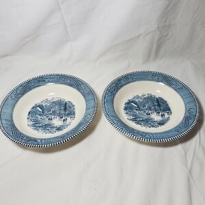 Currier and Ives by Royal Vtg Early Winter Soup Salad Cereal Bowls, Set of 2